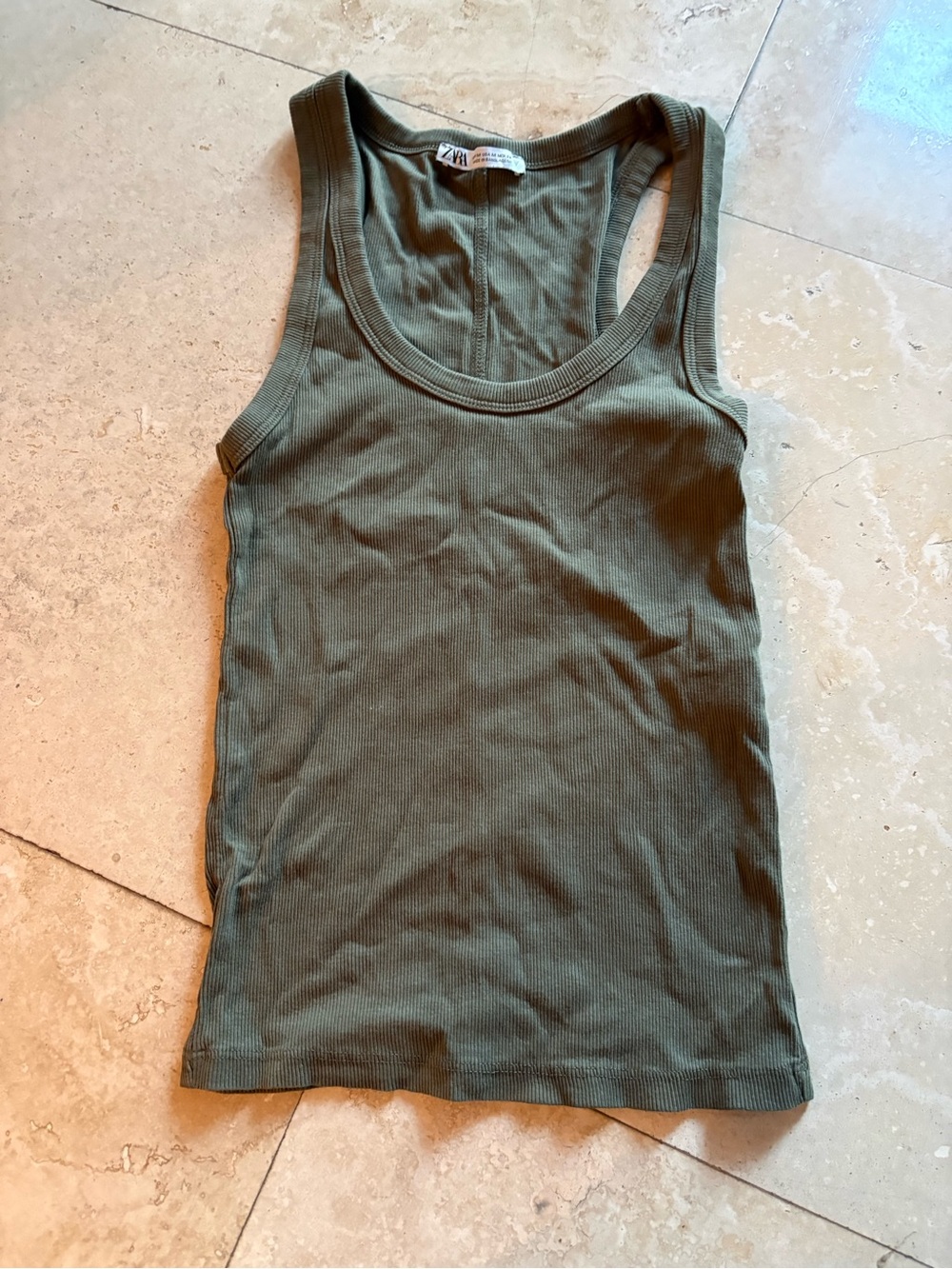 Zara Olive Green Ribbed Racerback Tank